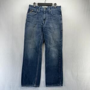 Ariat Jeans Men's 30x32 Blue Relaxed Bootcut M4 Denim Whisker Faded Workwear